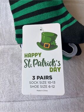 St. Patrick's Day Women's Green & Black Striped Socks - 3 Pairs